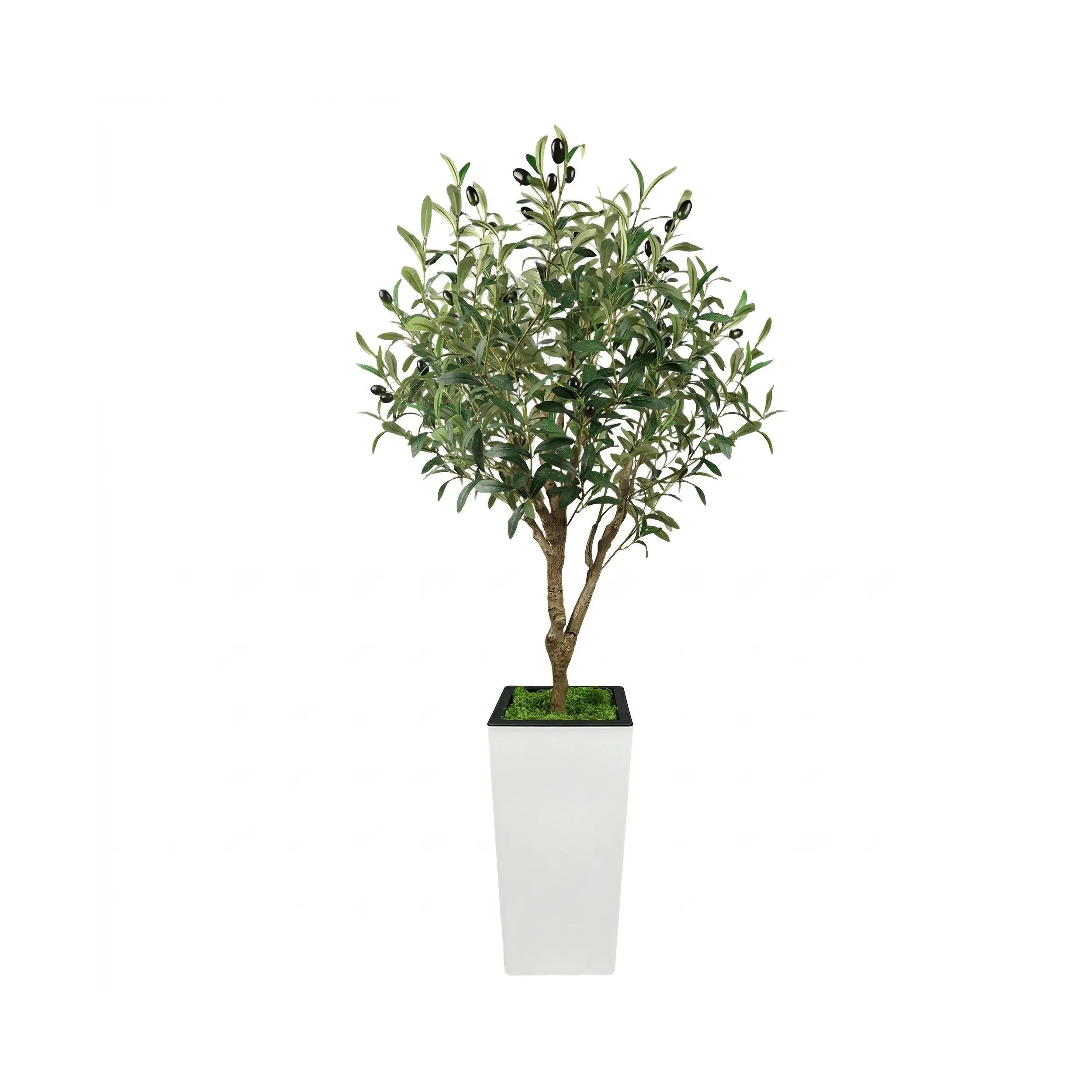 Lifelike Artificial Olive Tree for Home Decor – Realistic Faux Plant with Wood Trunk, UV Resistant, Tall White Pot, Perfect for Living Room or Office
