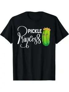 [Fast Arrival] Cool Pickle Princess Art For Women Girls Dill Pickle Novelty T-Shirt for Men Women Christmas Halloween Thanksgiving day New Year Gift for Men Women Dad Mom Friends Unisex Black Soft Fabric Tee 100% cotton