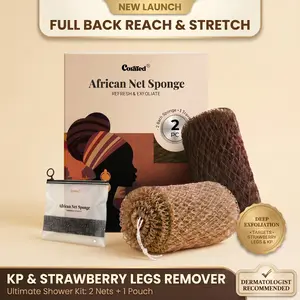 CORATED African Net Sponge 2pcs - 45" Elastic Exfoliating Body Scrubber Quick Dry for Deep Cleansing & Smooth Skin Personal