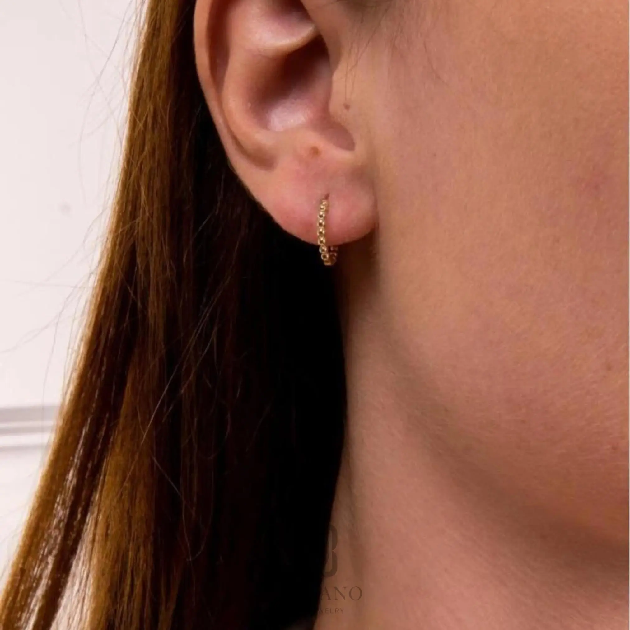 14K Gold 15mm Beaded Hoop Earrings, Dainty Gold Hoops