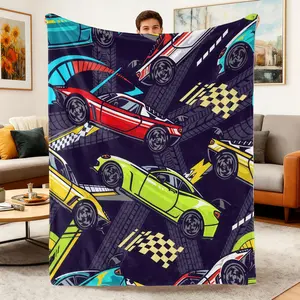 Soft Comfortable Funny Throw Blanket Cartoon Racing Car Flannel Blanket for Men Cozy Lightweight Throw with Colorful Speed Car Pattern for Bedroom Sofa Nap Time and Daily Home Use