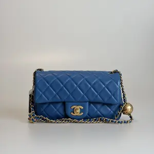 Pre-owned CHANEL Lambskin Shoulder Bag Classic Flap Large Mini Royal Blue Quilted Gold Tone Hardware 60349669