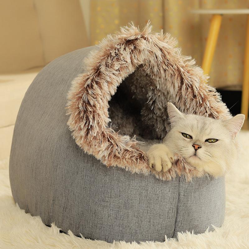 BOOTEELY Comfortable Resting Bed Plush Enclosed Cats Nests Warm Cats Hideaways for Indoor Use in Winter Portables Pet Shelter