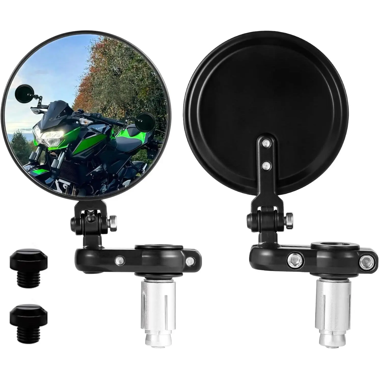 Motorcycle Bar End Rear View Mirrors for 7/8" Handlebars, Plug-Compatible with Plugs, Motorcycle Accessories Compatible with Honda Grom MSX125 CB650R, Kawasaki Z125 Z650 Z750 Z800 Z900, Yamaha MT-03 FZ-07 MT-09 FZ-09 MT-10 FZ-10 MT-25 FZ6 FZ8
