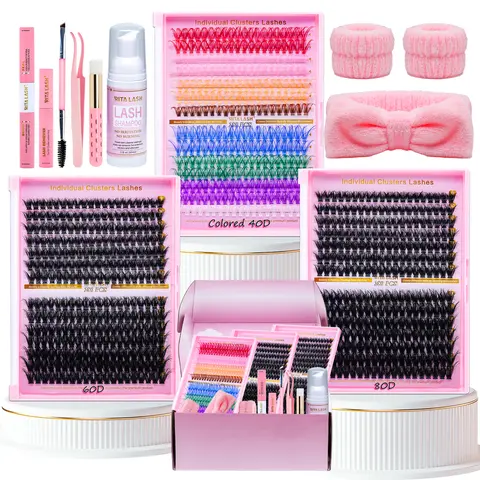 RITALASH 840Pcs Plant Fibers Lash Cluster Kit - D Curl Dense Fluffy Wispy Nature Solid Color, Wholesale Multi-Pack with Glue, Seal, Tweezers, Removers, Cleanser for Creating Different Styles Eyelash Extensions (Beauty & Personal Care)