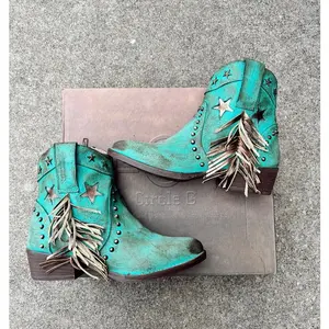 Corral Circle G Distressed Turquoise Fringe star Boots