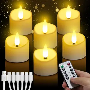 Rechargeable Tea Lights with Remote, Flameless LED Candle with 24 Hour Cycle Timer, Battery Operated Tea Lights for Weddings, Parties, Halloween, Christmas, Home Decoration (6)