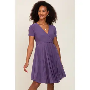 Plum Pleated Nursing Dress