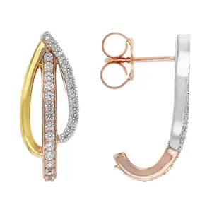JTV White Zircon Rhodium, 18k Rose and Yellow Gold Over Sterling Silver Tri-Color Earrings 0.69ctw
