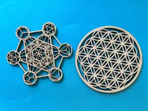 Wooden Metatrons cube grid and flower of life grid Crystal grids