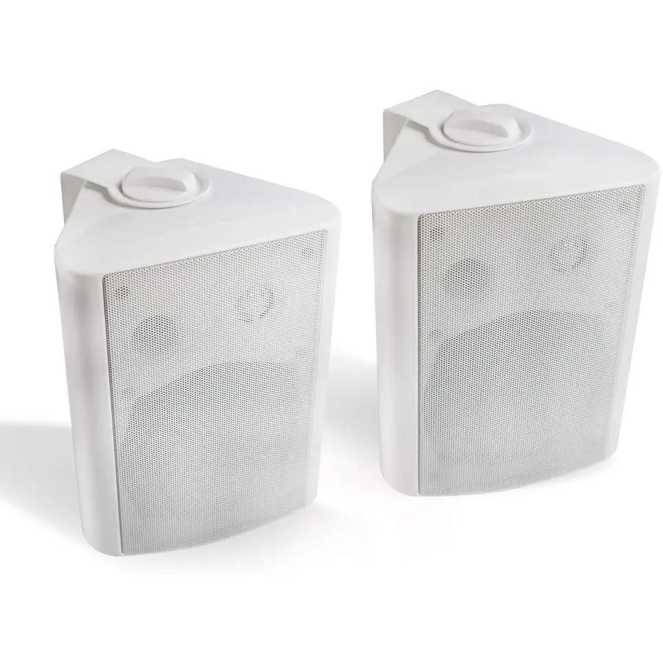 Herdio 5.25 in Waterproof Wall Mount Outdoor Bluetooth Speakers Stereo Pair - 300 W Weatherproof Loudspeaker System with Speed Lock, PP Cone, Mobile Compatibility, 80-20 kHz, 9.57"x7.28"x6.57" (White, for Patio, Garage)