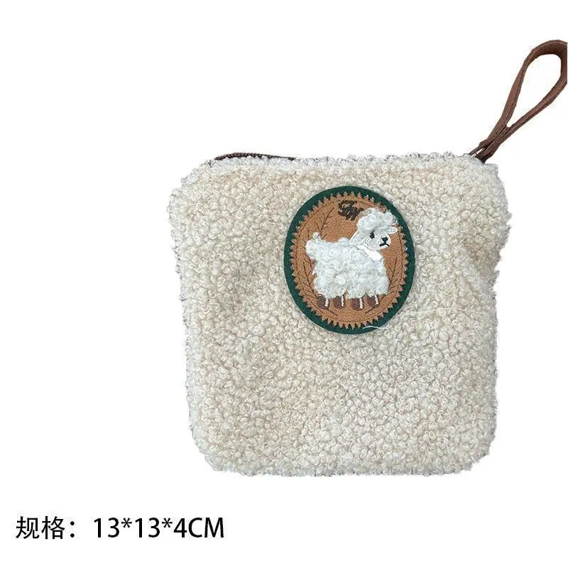 New Arrival Cute Sheep Plush Mini Wallet with Embroidered Keychain Coin Pouch for Girls Soft Faux Fur Design Makeup Storage Accessory