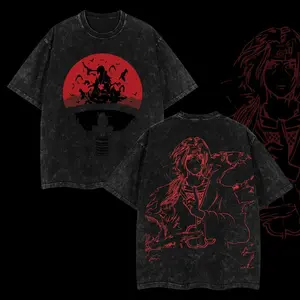 Universe " The Akatsuki" Uchiha Itachi  / The Silent Hero - Naruto Edition Double Printed Oversize Lightweight Acid Washed Tee Anime  Graphic Design Top Cotton Streetwear Itachi of Konoha Anime T-Shirt Clothes Menswear Womenswear