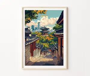 Seoul South Korea Travel Poster, South Korea Travel Wall Art, Seoul City Print, Vintage Travel Illustration, Unframed