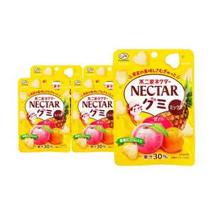 FUJIYA NECTAR Mixed Fruit Gummy Candy 48g x 5 Pack - Heart Shape, 30% Fruit Juice, Japanese Snacks