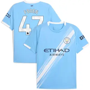 Unisex Soccer/Football Premier League Club Manchester City  Phil Foden Home/Away 2025/26 Home Replica Player Jersey - Sky Blue