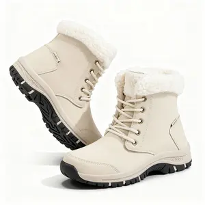 Women's Waterproof Winter Boots with Thermal Insulation & Fur Linings - Cream-Coloured High-Top Snow Boots for Ultimate Comfort & Safety autumn winter warm walking shoe white boot Girl Footwear high top boot