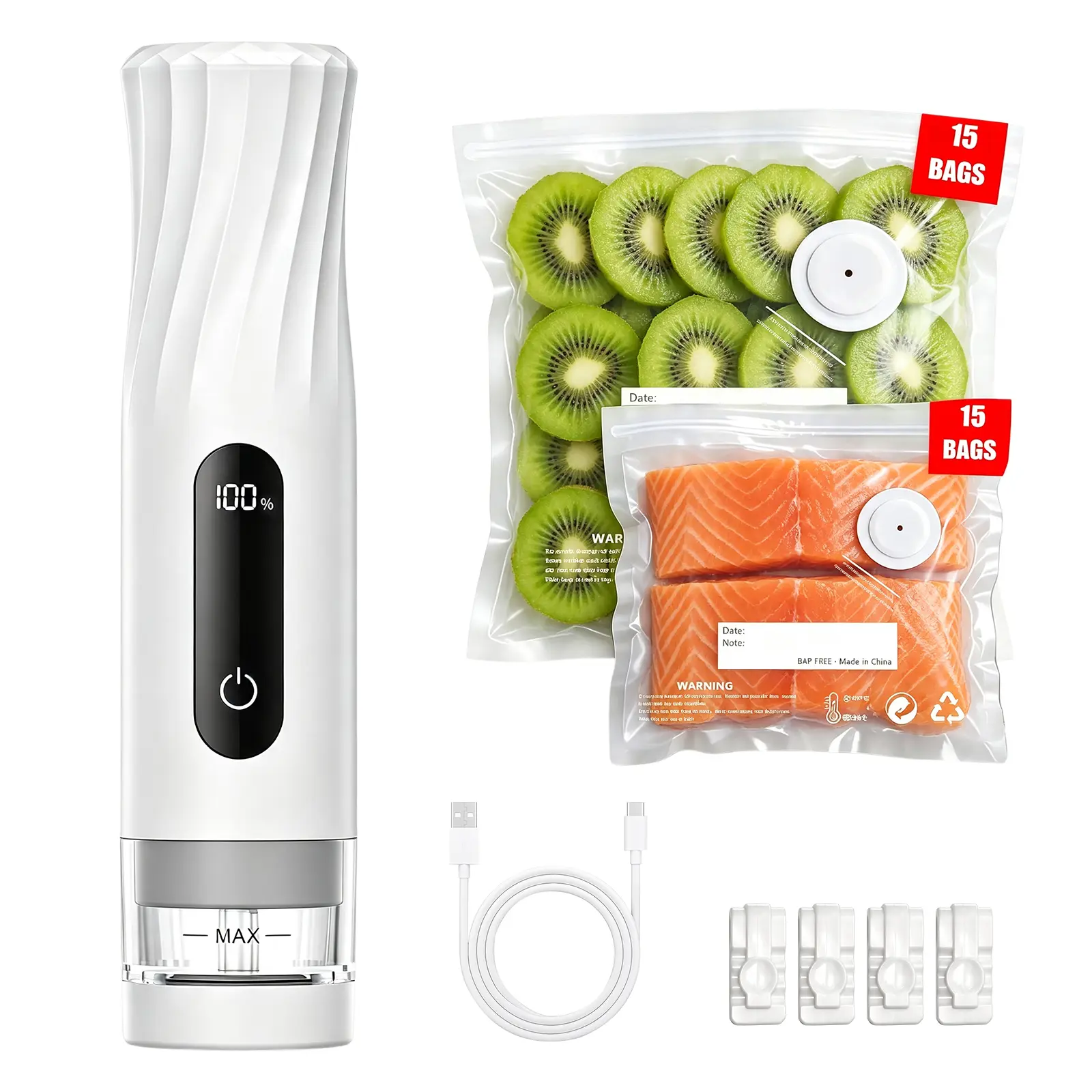 Vacuum Sealer for food(Vacuum Sealers+ 30 Reusable Vacuum Seal Bags) Vacuum Sealer with Visual Water Storage Tank, Handheld Saver Vacuum Sealer Machine with 30 Reusable Bags for 5X Preservation & Fresh