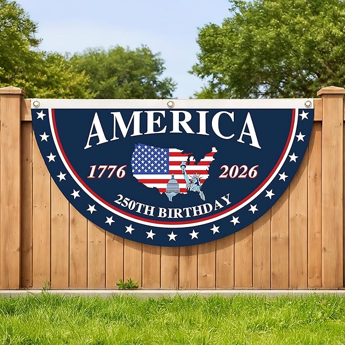 America 250th Birthday Semicircular Flag Banner 1776–2026 Patriotic Bunting, USA Independence Day Porch Decor Flag, Fourth Of July Patriotic Half Fan Flag Decoration For Porch Fence Yard America 250th Birthday Semicircular Flag Banner 1776–2026 Patriotic Bunting, USA Independence Day Porch Decor Flag, Fourth Of July Patriotic Half Fan Flag Decoration For Porch Fence Yard