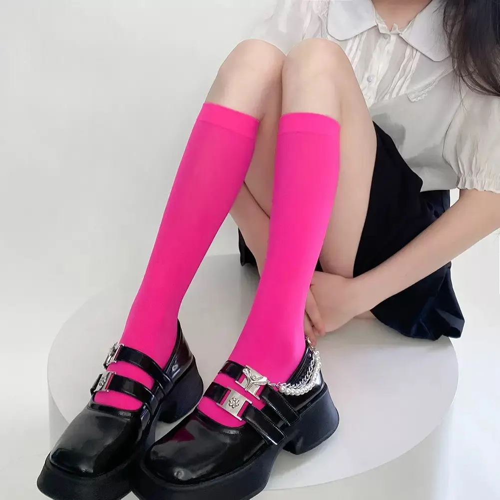 Luna Sparkle Neon Pink Socks - Versatile Y2K Aesthetic Crew Socks for Daily Wear