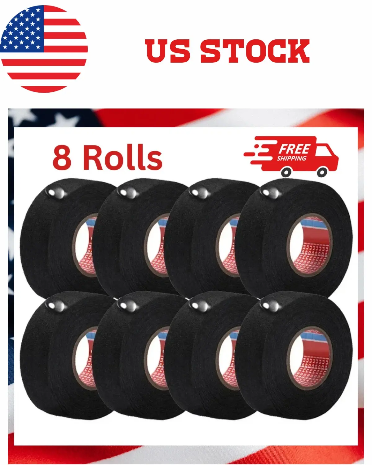 8 Rolls Automotive Cloth Electrical Tape 19mm × 15m Wire Harness Wrapping Tape for Car Auto SUV Truck Wiring Protection