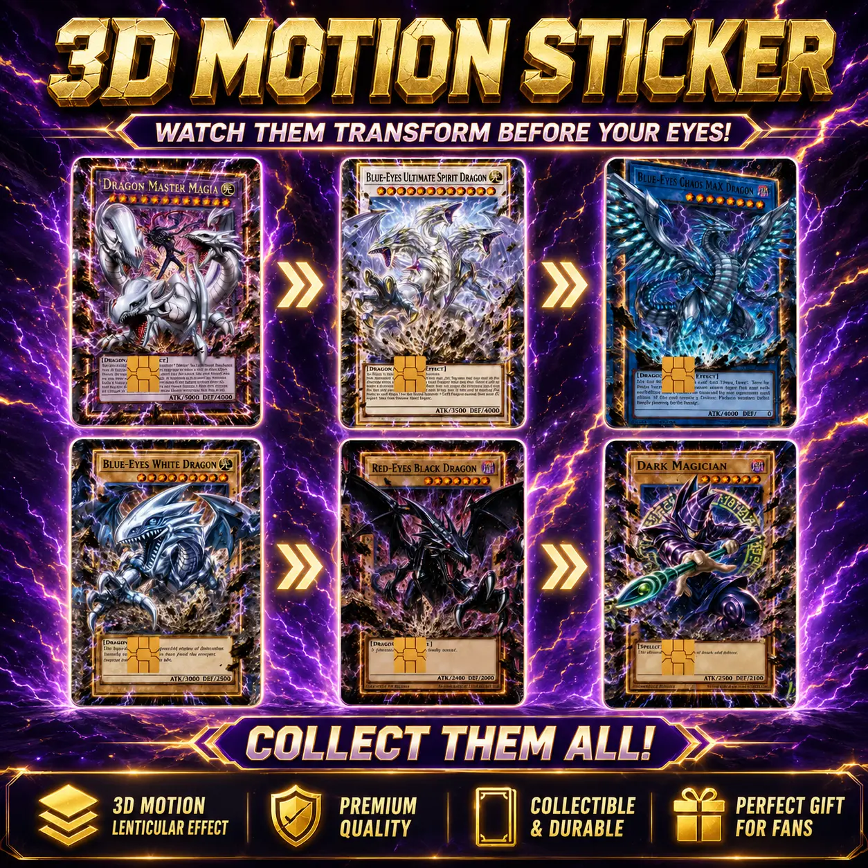 2PCS Yu-Gi-Oh! Duel Monsters 3D deformable credit card sticker, 3D3 deformable sticker, cartoon debit card skin, cute kawaii gift for cartoon lovers, vinyl ultra-thin waterproof and scratch-proof, easy to use and remove.