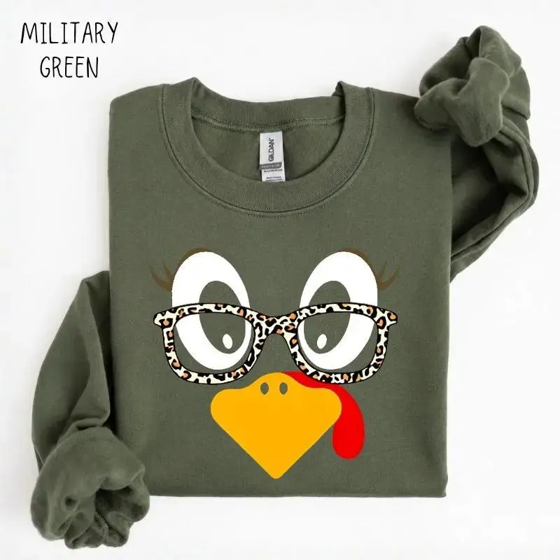Cute Turkey Fall Thanksgiving Sweatshirt, Thanksgiving Family Matching Shirt,Turkey Face Shirt,Funny Thanksgiving Shirt, Women's Long Sleeve Sweater Soft Unisex Breathable Fit Hoodie Spandex