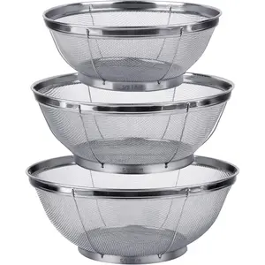 3 Pack Strainers for Kitchen, 18/8 Stainless Steel Colander, Fine Mesh Strainer for Pasta, Rice and Fruit, Sieve for , Drain, Rinse or Steam (5-Quart, 4-Quart and 3-Quart)