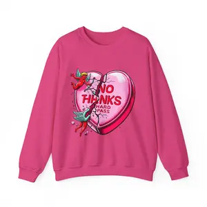 Valentines Day Candy Heart No Thanks Sweatshirt, Unisex Crewneck Jumper, Funny Anti-Valentine's Day Gift, Sarcastic Valentine's Day Apparel,