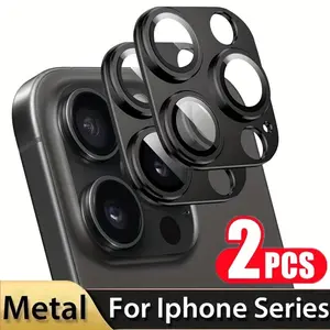 2Pcs Aluminum Alloy Camera Lens Protector for iPhone Series, HD Clarity Scratch-Proof Protective Tempered Glass Cover for iPhone 13, 12, 11, 14, 15, 16 Pro Max, 12, 13 Mini, 15 PRO, 14 Plus - Metal Armor Frame Protection