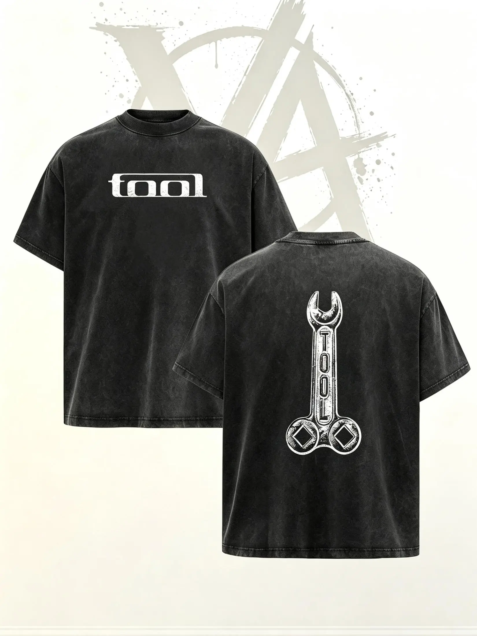 [AVT]retro vintage tool band T-shirt,Vintage Acid Washed Tool Band Double Sided Oversized Heavy Cotton T-Shirt, Wrench Logo Metal Rock Graphic Loose Unisex Grunge Streetwear Tee, Retro Rock Concert Merch Gift For Tool Progressive Metal Fans,vintage music