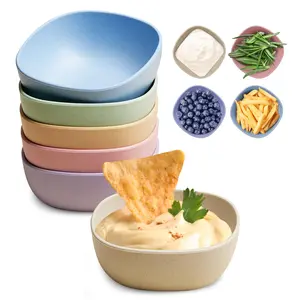 6 Pack Wheat Straw Soy Sauce Dishes, 4.5 OZ Small Dessert Bowls, Unbreakable Dipping Bowls, Pinch Bowls Set, Dipping Sauce Cups, Mini Prep Bowls, Dip Bowls for Side Dish, Ketchup, Soy, BBQ Tableware Square