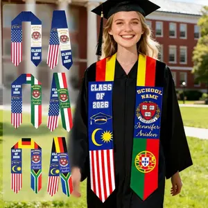 Custom Country Flag Stoles,Mixed Three Flags Graduation Sash,Personalized Class of 2026 Stole Graduation Stole