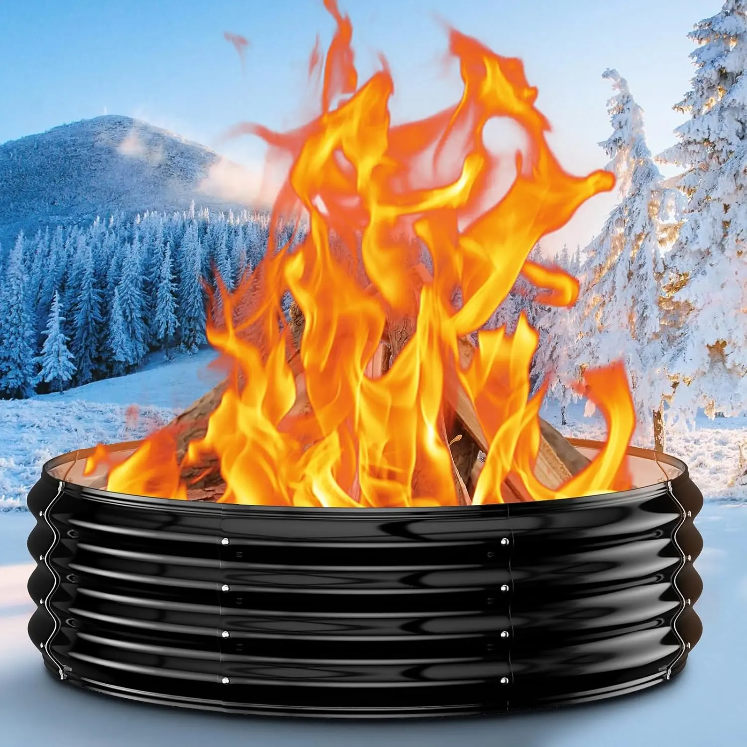 60 Inch  Fire Pit Ring for Outside, Heavy Duty   Firepits & Outdoor Fireplace,12'' Tall High Heat Resistant Fire Bowl Galvanized Steel Portable for Backyard Bonfire,Patio,Camping