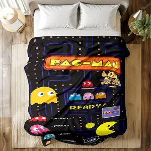PAC-MAN Retro Arcade Printed Throw Blanket (Vibrant Pixelated Game Scene Pattern) - Super Soft & Skin-friendly, Long-Lasting & Quick-Drying, Machine Washable, Multi-Size for Bed, Sofa, Travel, Camping & Office Naps, Ideal Gift for Retro Game Fans