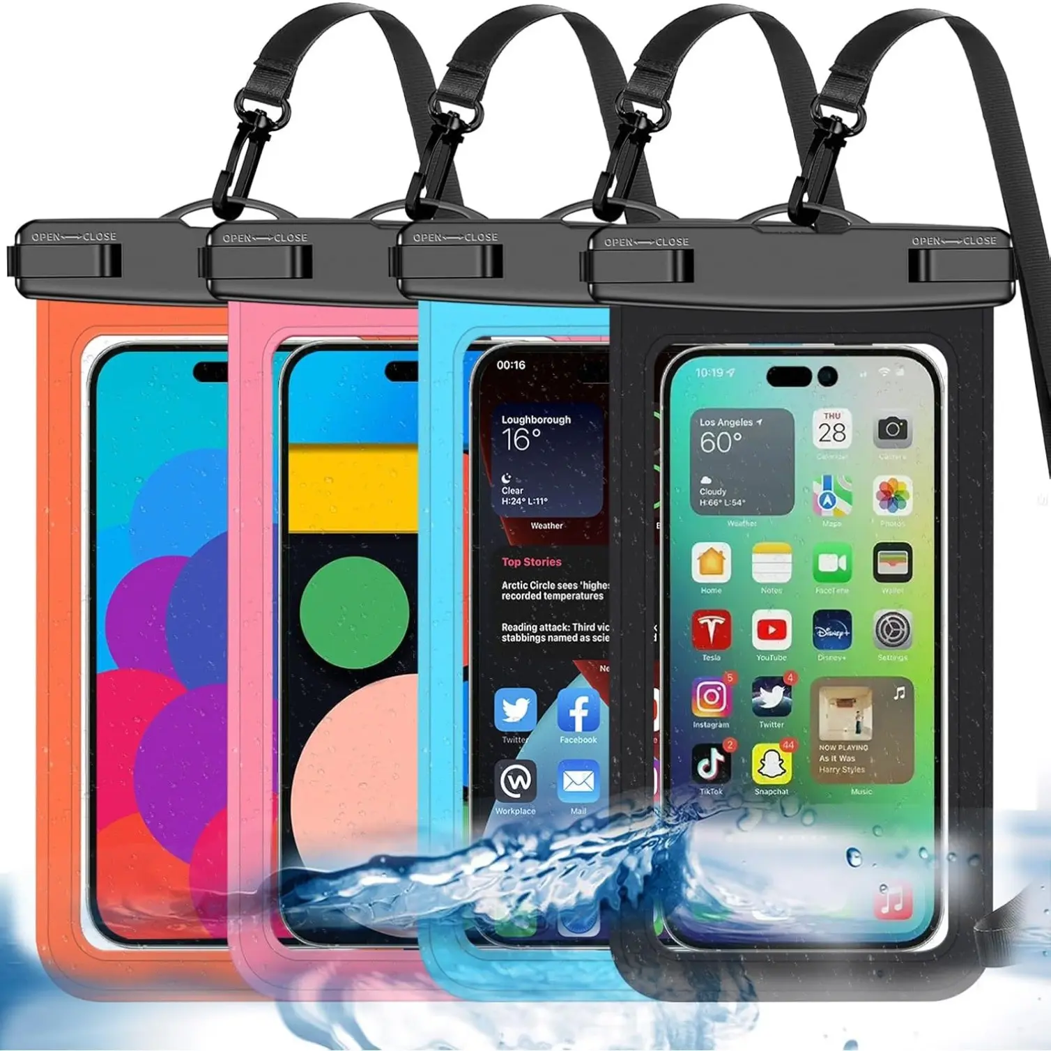 4 Pack Multicolor Phone IP68 Waterproof Case Dry Bag-Fits Up to 8.3