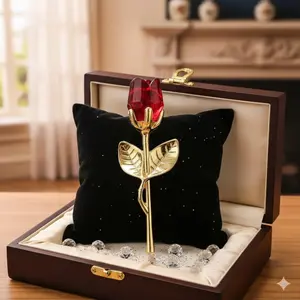 Eternal Rose Glass Floral Decor | Eternal Rose Flower, Lead-Free Crystal, Shatter-Proof Base, Premium Holiday Gift for Christmas & Valentine's | Perfect for Wedding, Home Dining, Romantic Ambiance, Multi-Scene Decoration Decorative Artificial Flowers