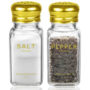 Gold Salt and Pepper Shakers Set by Brighter Barns - Gold Kitchen Decor & Accessories - Neutral Minimal Decor - Modern Glass Shakers with Stainless Steel Lids for Home, Restaurants