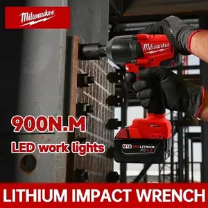 Milwaukee Cordless Electric Wrench 18V 900N.M Torque Brushless Impact Wrench 12.0Ah Battery & Charger