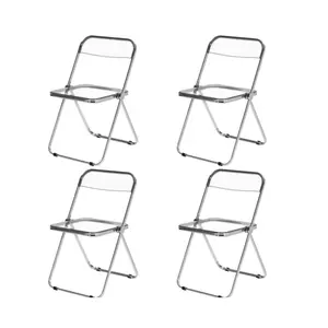 Acrylic Folding Chairs , Luxury Modern Clear Folding Chair with Metal Frame, Portable Comfortable Plastic Transparent Foldable Chairs for Parties Events Indoor Outdoor