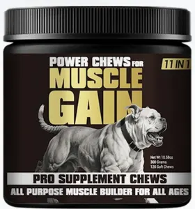 11-in-1 Muscle Gain Power Chews - High Protein Dog Supplement with Amino Acids - Healthy Treats for Puppy & Adult Dogs - Premium Muscle Builder for All Breeds - 120 Tasty Soft Dog Chews