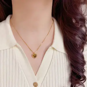 LisiZen New Fashion Simple Metal Tiger Eye Stone Heart Necklace for Women, Unique Light Luxury Versatile Design Collarbone Chain DZXL4002