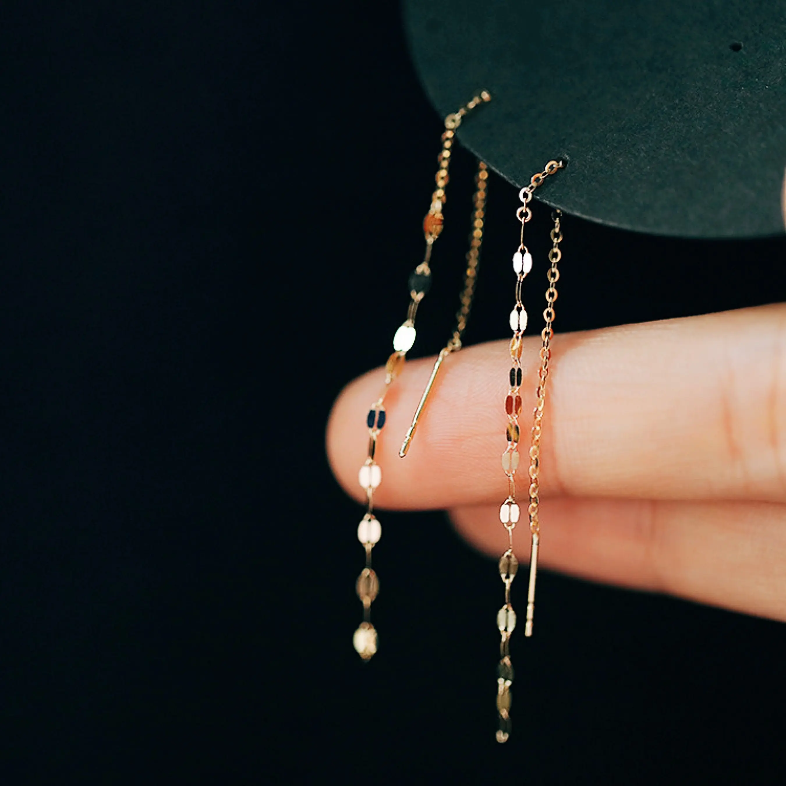 14K Gold Tassel Threader Earrings, Gold Huggie Earrings, Hoop Earrings, Gold Chain Earrings Hoop, Chain Loop Earrings, Dangle Earrings EM187