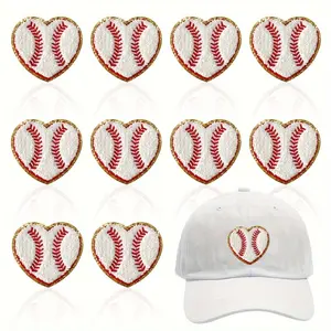 10pcs Adorable Love Baseball Iron On Patches Decorative Embroidery Chenille Appliques Diy Accessories Clothing Jackets Jeans Hats Backpacks Washable
