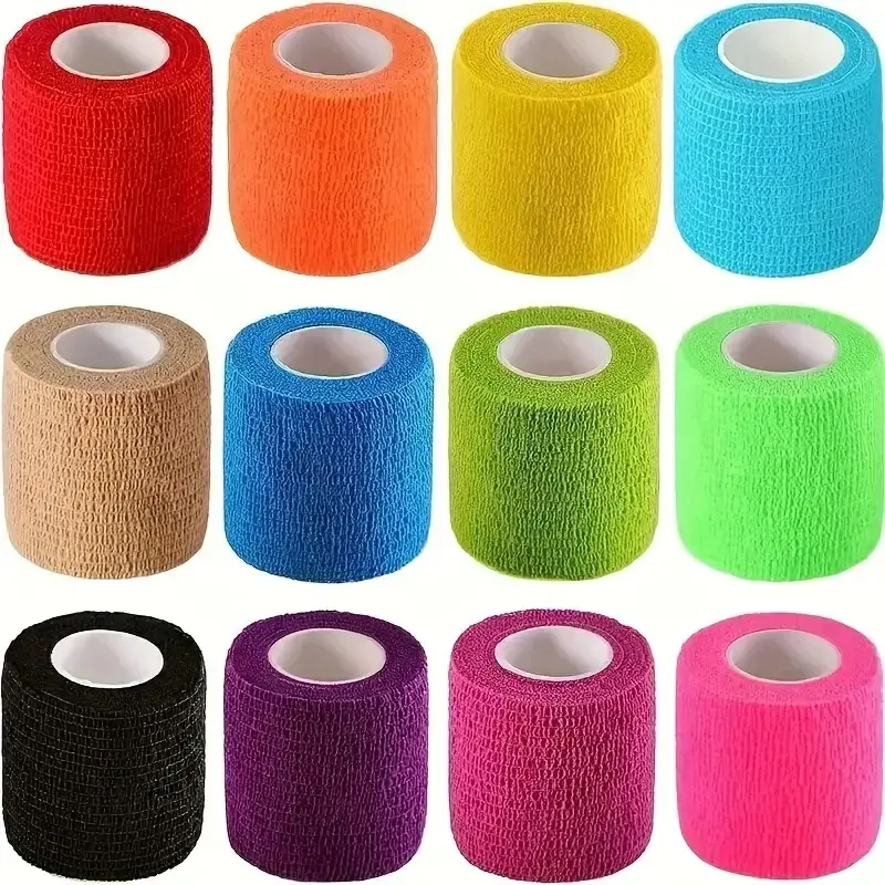 12 Rolls Self-Adhesive Elastic Athletic Wrap Tape - Unisex Sports Protector for Girls, Adults, Sensitive Skin - Residue-Free Knee/Finger/Shoulder Support, Tattoo Accessory