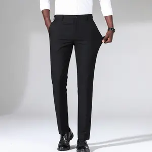Summer men’s lightweight stretch dress pants — no ironing needed; golf long pants; slim fit; business casual style; essential for men; flat front; solid color; minimalist casual long pants suitable for formal occasions.