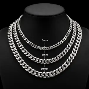 Cuban Link Chain Necklace 6/8/10mm 18-26 Inch, Stainless Steel 4-Sided Polished Anti Tarnish Waterproof Unisex Hip Hop Link Chain, Men Women Layering Everyday Street Fashion Jewelry outdoorfun