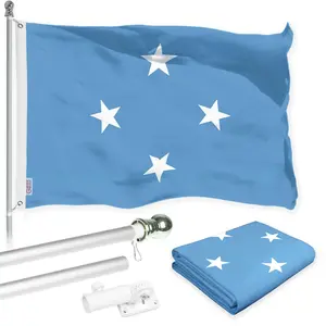 G128 Combo Pack: 6 Ft Tangle Free Aluminum Spinning Flagpole (Silver) & Micronesia Micronesian Flag  3x5 Ft LiteWeave Pro Series Printed 150D Polyester | Pole with Flag Included