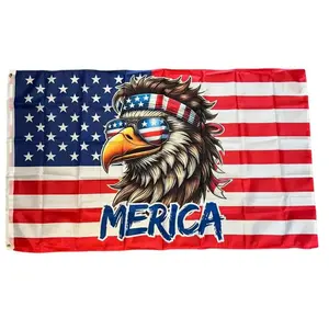 Merica Eagle American Flag – Funny USA Patriotic Outdoor Flag, Bald Eagle Sunglasses Banner for House Garden Yard