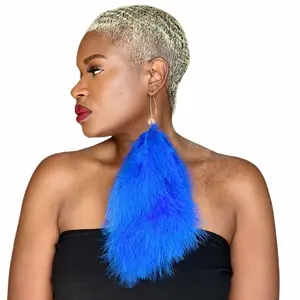 Royal Blue Plumes Fluffy Marabou Down Long Dangle Feather Earrings Female Casual Elegant